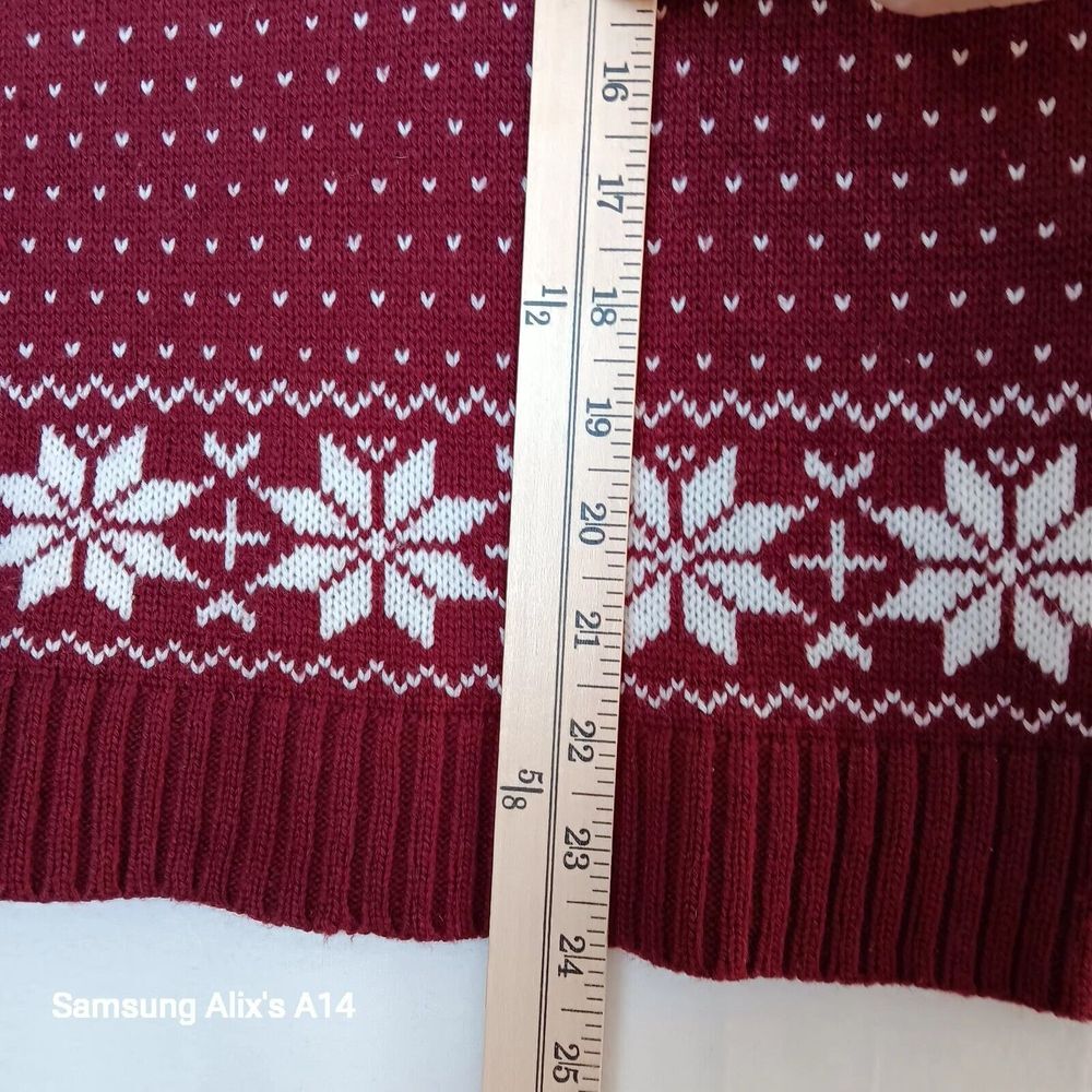 POL Women's Fair Isle Christmas Sweater Holiday Burgundy Maroon White - Small - Picture 6 of 8